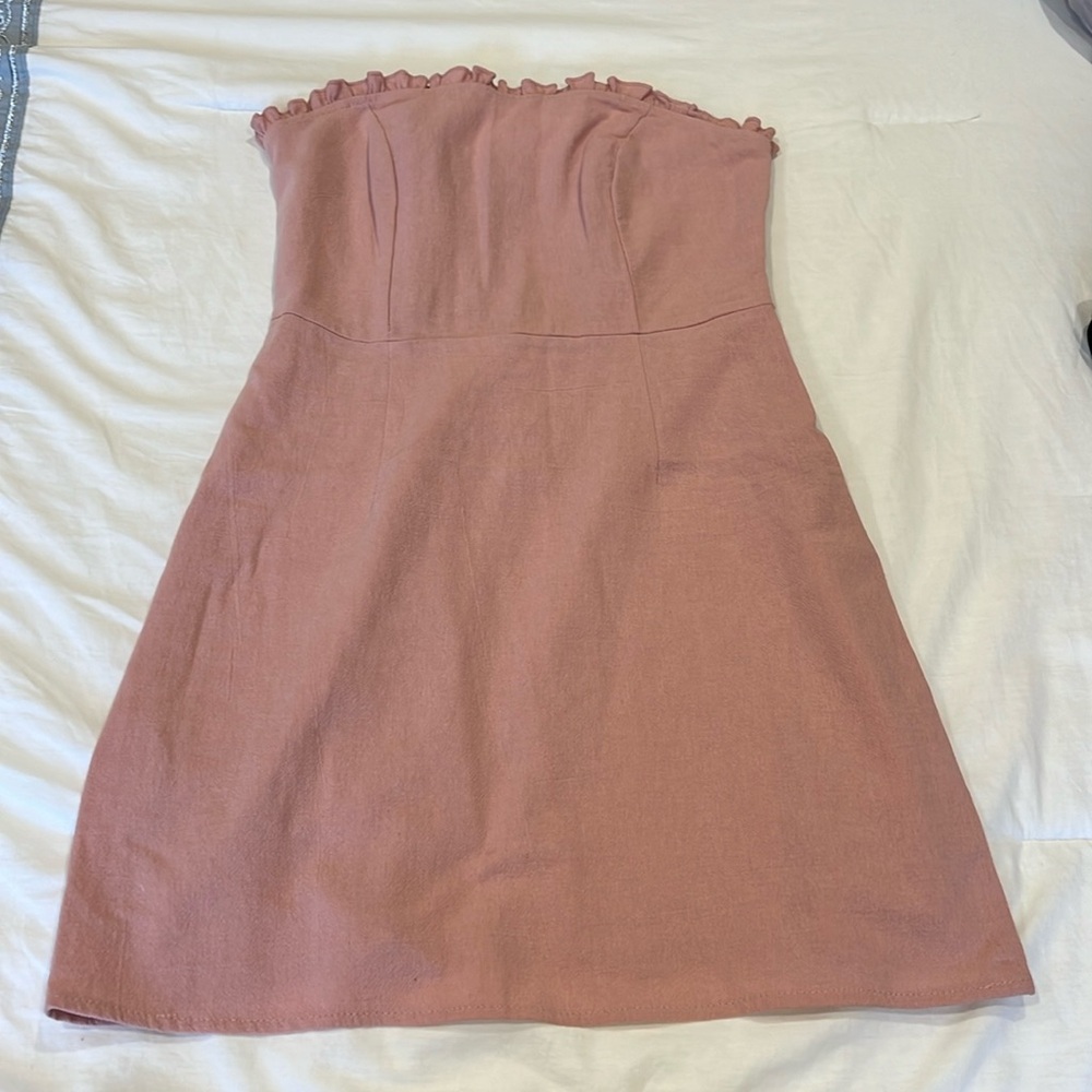 Pacsun Lottie Moss XS strapless pink mini dress w/slight ruffle chest side zip